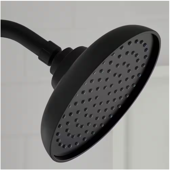 1-Spray Patterns with 1.8 GPM 7.4 in. Tub Wall Mount Single Fixed Shower Head in Matte Black
